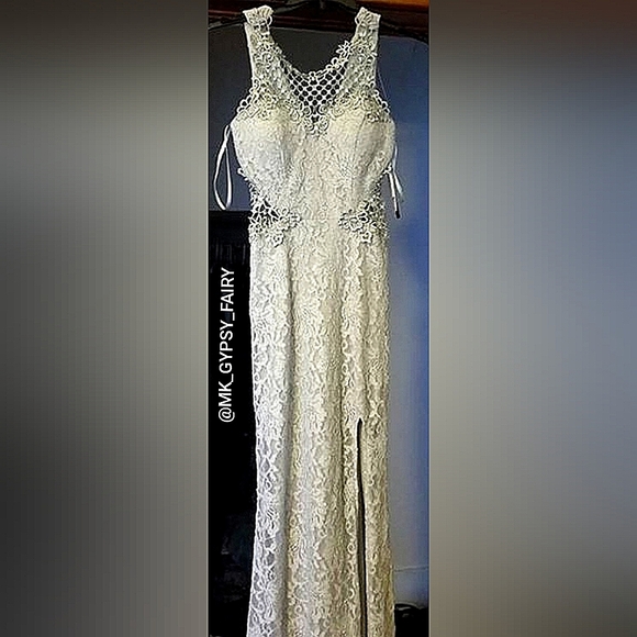 City Studio Dresses & Skirts - Last chance! City Studios Long Prom Dress Silver Rhinestones & cut outs Size 3